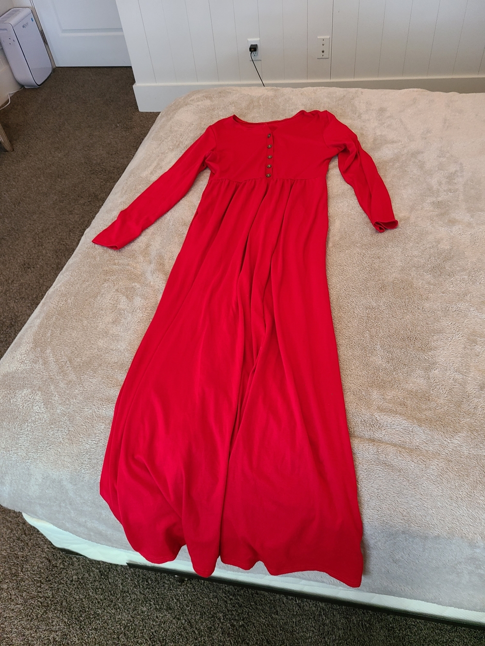 Long Red Button-Front Maxi Dress